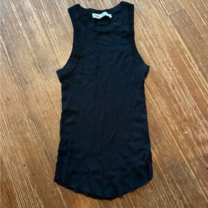 Zara Black Ribbed Curved Hem Tank Top Size Small